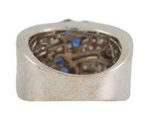 0.75ctw Sapphire and 1.50ctw Pave Diamond Flower Multi Row Band Ring in 18K