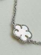 925 Sterling Silver Three Clover White MOP  And One Charm Clover Bracelet
