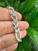 Men's 9.7mm Solid .925 Sterling Silver Flat Figaro Chain Link Italy Bracelet 8" inch
