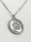 925 Sterling Silver Paw Print Pendant With Crystal pave Necklace