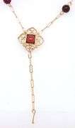 14kt Yellow gold garnet station lariat necklace