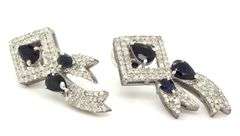Amazing 2.00CTW Blue Sapphire & Diamond Earrings in 14K White Gold Over Sterling Silver
