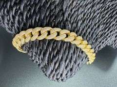 Gold Plated 925 Sterling Silver 9.5mm Miami Curb CZ Encrusted Chain New 9"