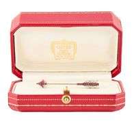 Vintage Cartier Ruby and 0.15ctw Diamond Art Deco Jabot Brooch in Platinum