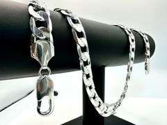Impressive Huge 75.2 Gram .925 Sterling Silver Plate Cuban Chain Necklace