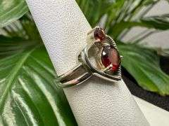 Sterling Silver 925 Natural Gemstone Garnet Heart Ring Size 7