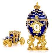Royal Imperial Blue Russian Fabergé Egg Replica with Blue Carriage