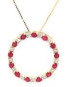 14kt Yellow gold ruby and diamond circle pendant on chain