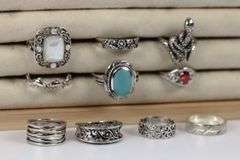 Sterling Silver Curated Ring Assortment Various Sizes & Styles (10 Ring Lot)