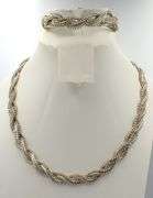 Set of Vintage 925 sterling silver Mexico braided double chain necklace and bracelet