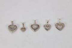 .925 Sterling Silver Filigree Heart Charm Set Lot of 5 Charms/Pendants