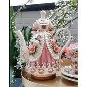 Hand-Painted Ceramic Teapot with Embossed Rose Design