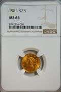 Great Gem BU 1901 US $2.50 Liberty Gold Piece. NGC MS65