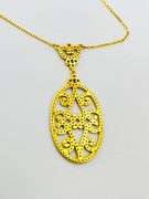 925 Gold Tone Sterling Silver Filigree Crystal Pendant With Chain Necklace