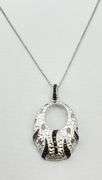 925 Sterling Silver Hammered Texture Oval Pedant With Black Crystal Pave Necklace
