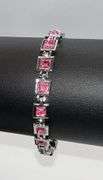 18 Kt White Gold Plated Lab Simulated Pink Sapphire Princess Cut Bracelet