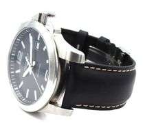 Longines Conquest 43mm black dial on leather strap watch