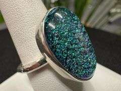 Sterling Silver 925 One of a Kind Dichroic Glass Ring Size 9