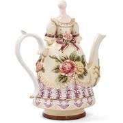 Hand-Painted Ceramic Teapot with Embossed Rose Design