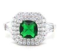 925 Sterling silver green princess cut and white round cubic zirconia ring