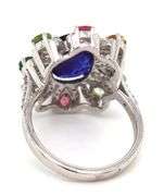 Fabulous 4.35CTS Oval Blue Sapphire, 1.30CTW Tourmaline  & Diamond Ring in 14KT White Gold Over Ster