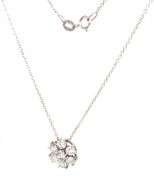 18kt  White gold 1.40ctw 7 stone diamond cluster pendant on chain