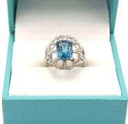 Enchanting Very Rare 2.55CTS London Blue Topaz and 0.41CTW Diamond Ring in 14KT White Gold Over Ster