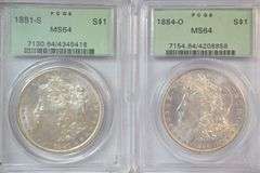 2 Old Green-Label PCGS MS64 Morgan Silver Dollars: 1881-S & 1884-O