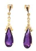 14kt Yellow gold teardrop amethyst dangle earrings