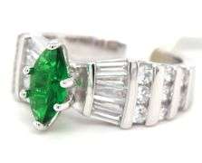 Green marquise and white round and baguette cubic zirconia ring
