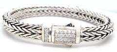 Heavy 925 sterling silver byzanitne bracelet with cubic zirconia clasp
