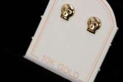 10k Yellow Gold Biker Skull Heart Eye Face Stud Earrings