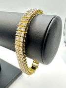 14 Kt Yellow Gold Plated, 2 Row Simulated Diamond Tennis Bracelet