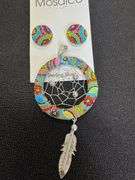 Original Handmade Mosaico Dream Catcher Earrings & Pendant 925 Sterling Silver Mexico Artistic Jewel