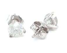 One pair of 14kt white gold 0.86ctw RBC diamond stud earrings