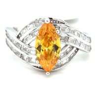 Yellow marquise and white baguette cubic zirconia ring in 925 sterling silver