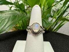 Sterling Silver Natural Rainbow Moonstone Ring Size 7