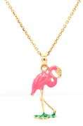 14kt Yellow gold Enameled Flamingo pendant on chain