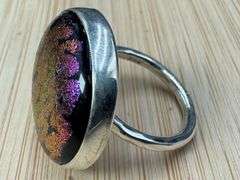 Sterling Silver 925 One of a Kind Dichroic Glass Ring Size 6.5
