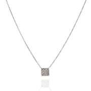 18K(750) White Gold Natural Diamond Square Shape Pendant Necklace with Chain