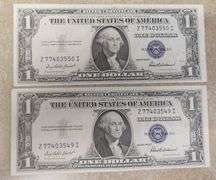 6 Lots Of 2 (12 Notes Total) Consecutive Silver Certificates, UNC