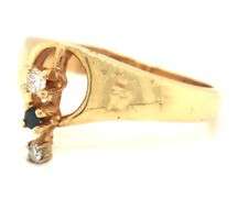 14kt Yellow gold blue sapphire and diamond ring