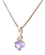 14kt White gold blue topaz pendant on box chain necklace