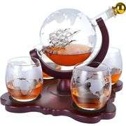 Crystal Whiskey Globe Decanter Set with Four Glasses
