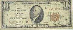 $10 Fed Reserve Bank NY NY Series 1929 Brown Seal National Currency Note.