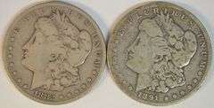 Great scarce pair of Carson City Morgan Silver Dollars from 1882-CC and 1891-CC