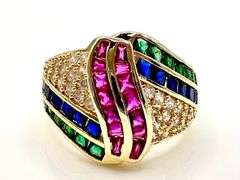 Impressive 4.75 Ctw Simulated Ruby, Sapphire, and Emerald 14 K Yellow Gold Plate Ring