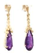 14kt Yellow gold teardrop amethyst dangle earrings
