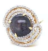 Breathtaking Huge 22.27CTS Round Cabochon-Cut Star Ruby & 1.95CTW Round Colorless Sapphire Ring in 1