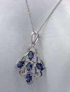 Charming 2.91CTW Oval Faceted Tanzanite and 0.15CTW Round faceted  Diamond Pendant Necklace